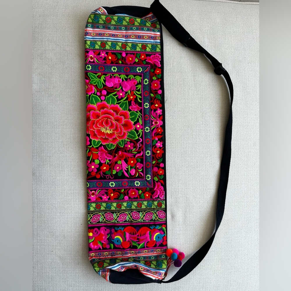 yoga bag, thai, flower embroidery colorful